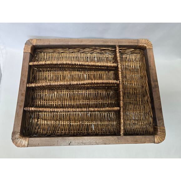 Rectangle Wicker Silverware Tray Organizer 5 Compartments Utensil Holder Spoon - Picture 8 of 8